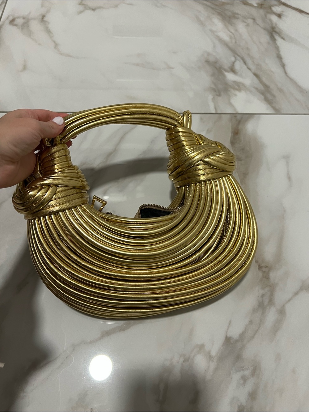 Metallic Gold Sculpted Handle Women's Handbag